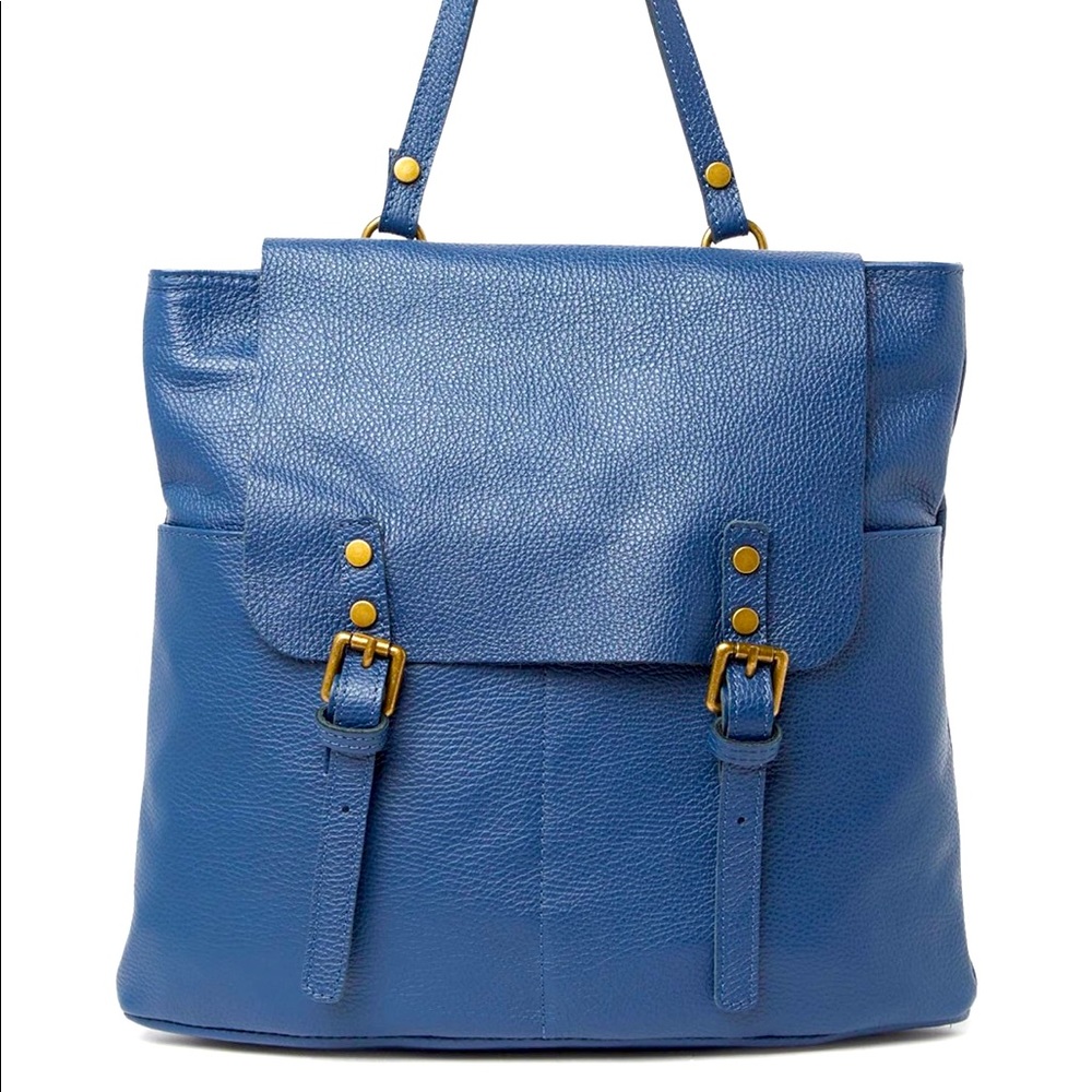 NWOT Markese Leather Blue Backpack